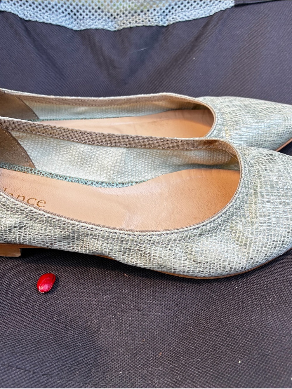 Sundance Pointed-Toe Flats in Pale Green Metallic - Picture 6 of 6